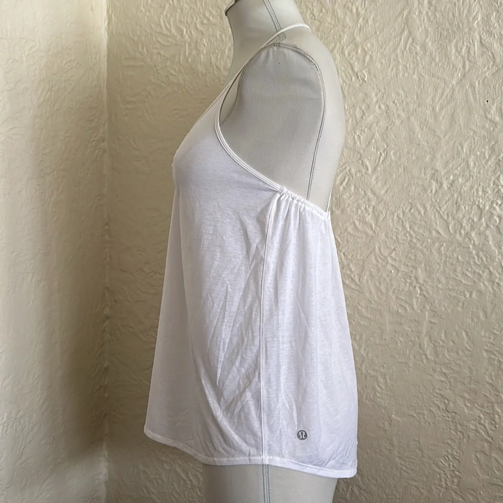 Lululemon Tighten Up Tank Top White Strappy Back Sheer Keyhole 6